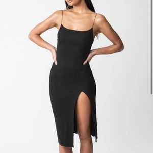 JOAH BROWN STRAPPY SLIT DRESS